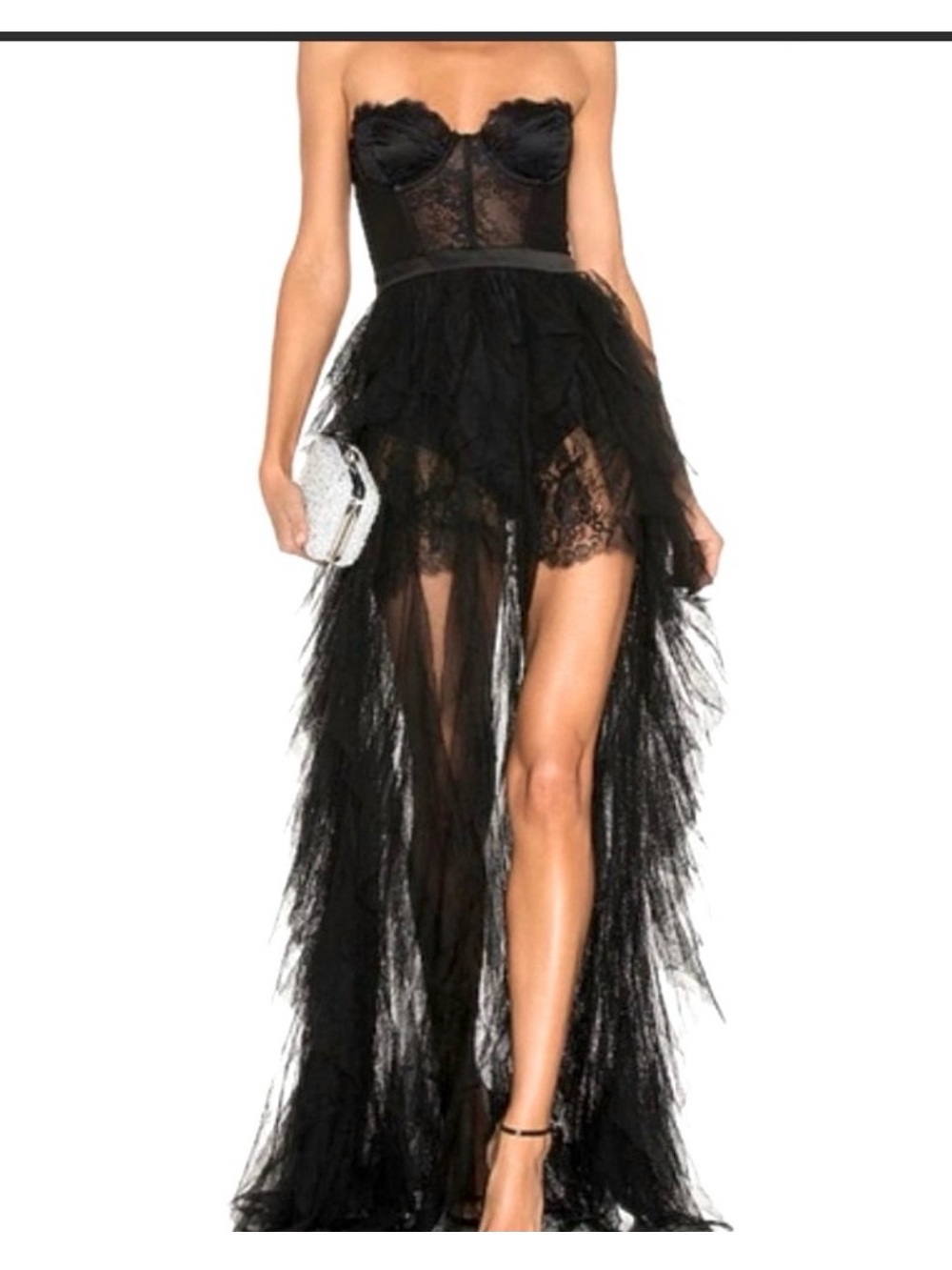 For Love & Lemons Black Strapless Tulle High-Low Dress sold out!! Revolve